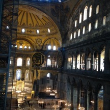 The massive interior of the Hagia Sophia.